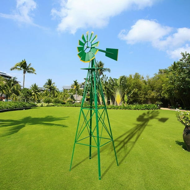 8ft Outdoor Metal Windmill Yard Garden Decoration Wind Mill Green 